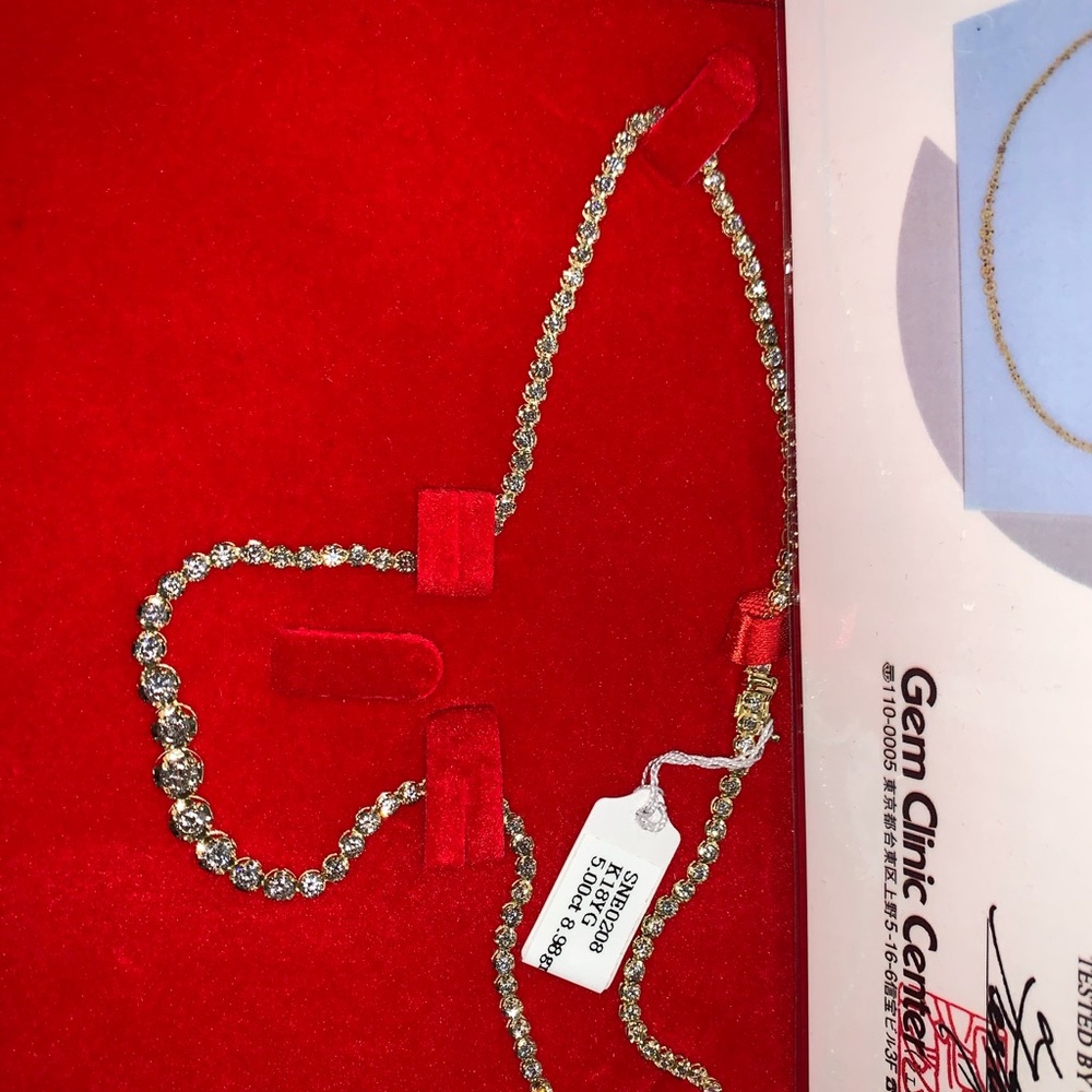 5.00 ct 18k yellow gold tennis necklace 8.98 grams